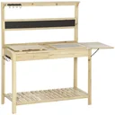 Planting table gardening table with 8 hooks drawer storage flower table made of wood for garden terrace natural 151 x 45.5 x 143 cm