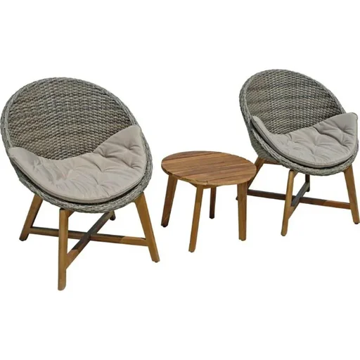 "RENO seating group, clove grey, with cushion, aluminum / acacia FSC 100%, brushed image"