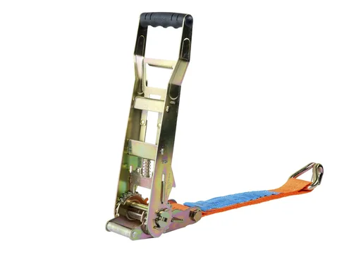 "Lashing strap fixed end 0.5 meters/ 5000 decanewton orange with ratchet/pointed hook image"