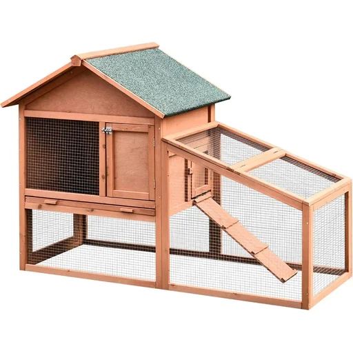 "Rabbit hutch with outdoor enclosure image"