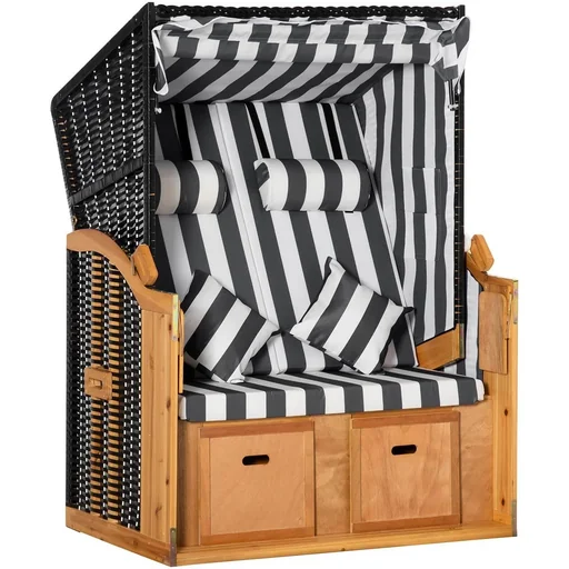 "Beach chair double sun lounger with roof double lounger with cup holders chaise longue 5-level backrest PE rattan Gr image"