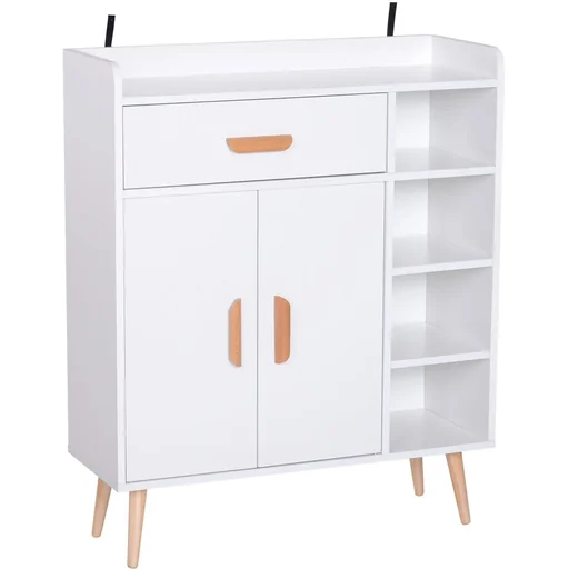 "Freestanding shelf chest of drawers hallway cupboard drawer cabinet 100 kg load capacity pinewood white 80 x 29.5 x 96 cm image"