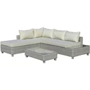 3-piece polyrattan garden furniture lounge set with side table cushions grey+beige