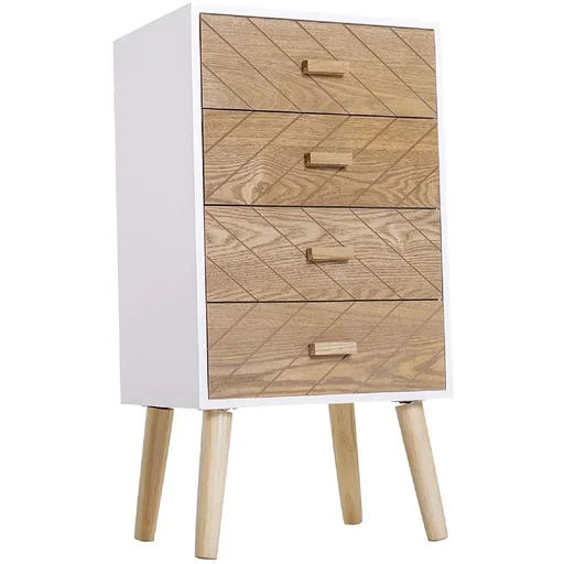 "Bedside table, nightstand, hallway chest of drawers with 4 drawers, white+natural wood, 40 x 30 x 75 cm image"