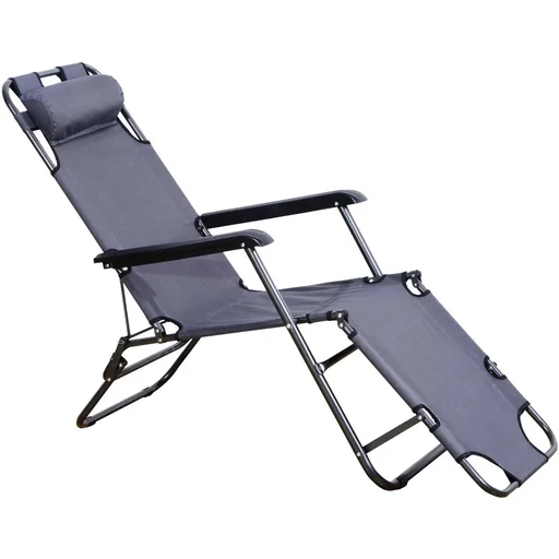 "Sun lounger, beach lounger, garden lounger, folding lounger with cushion, beach, metal + Oxford fabric, grey, 135 x 60 x 89 cm image"