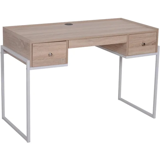 "Desk computer table laptop table office table 3x drawer adjustable wood+metal natural+white 114x55x77cm image"