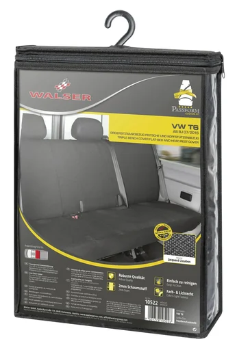 "Fitted seat covers VW T6 for 3-seater bench platform rear made of fabric from model year 07/2015 to today image"