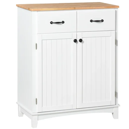"Kitchen cabinet sideboard with 2 drawers, chest of drawers with adjustable shelves, storage cabinet, wood, white, 74 x 40 x 91, image"