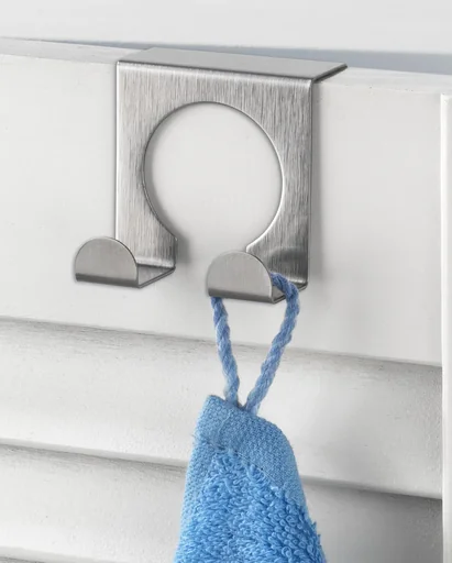"Door double hook, set of 2, matt stainless steel image"