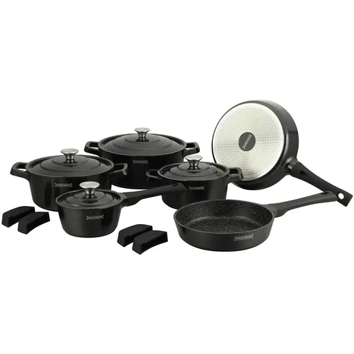 "14-piece cookware set - 4 removable handles - Black image"