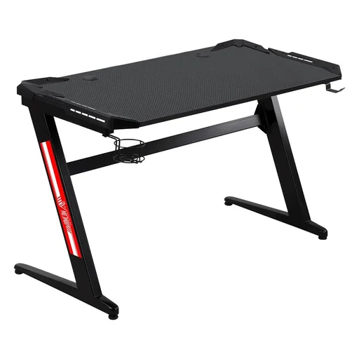 "Computer Desk Gaming Table with LED Light Desk with Cup Holder Headphone Hook Z-shaped Office Table MDF Metal ABS image"