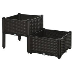 2-delige verhoogd tuinbed in rotan-look donkerbruin