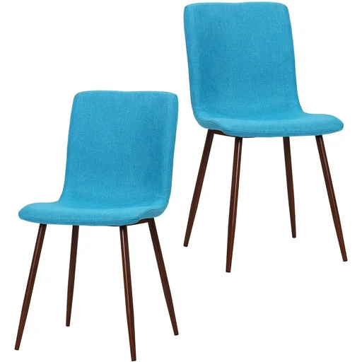 "Set of 2 dining room chairs, kitchen chairs, upholstered chairs, living room chairs, linen cover, metal base, blue, 43 x 56.5 x 85 cm image"