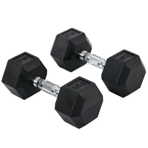 "Hexagon dumbbells set of 2 cast iron dumbbells handle knurled dumbbell set dumbbell set weights metal rubber black 2 x image"