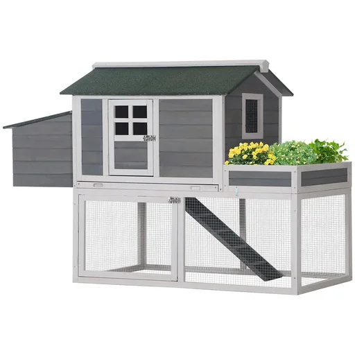 "Chicken coop chicken house with nesting box planter grey fir wood metal wire asphalt 160 x 80 x 110 cm image"