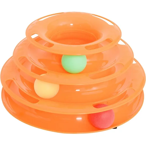 "Cat play tower toy ball track spinning top with 3 balls 3 floors orange image"