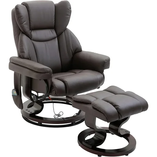 "Massage chair with footstool, relaxation chair, heating function, 145° tilt, PU brown, 79 x 82 x 101 cm image"
