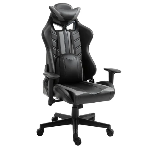"Gaming chair with rocker function, office chair, height adjustable 160°, foam, synthetic leather, nylon, black+grey image"