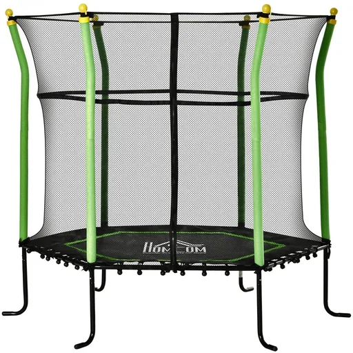 "Trampoline for children with safety net steel green 163.5H cm up to 60 kg image"