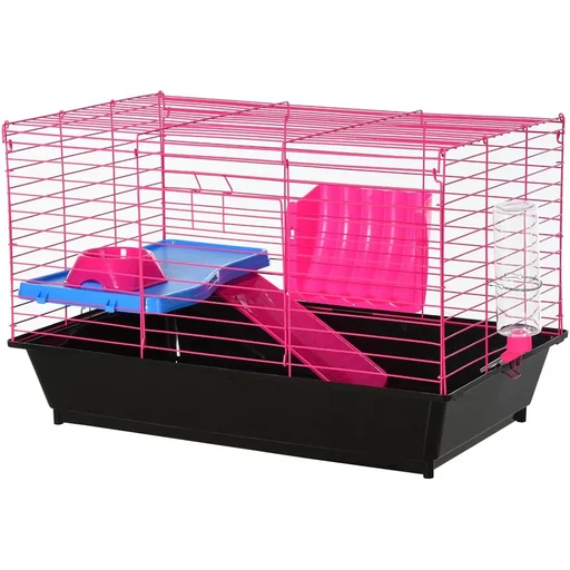 "Small animal cage with accessories blue/pink image"