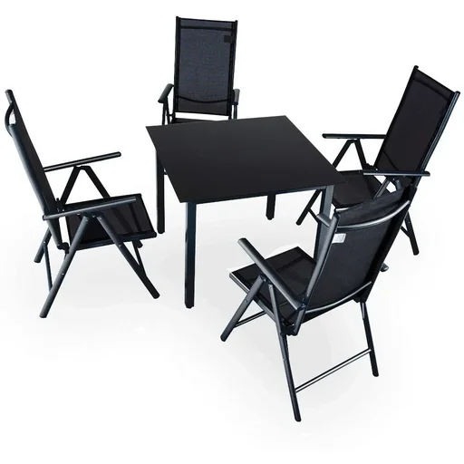 "Garden set Bern 4+1 foldable high backrest & black glass top image"