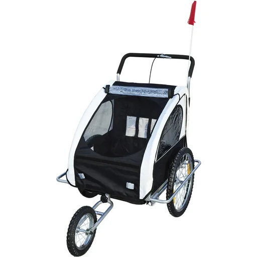 "2 in 1 children's bike trailer / jogger white-black image"