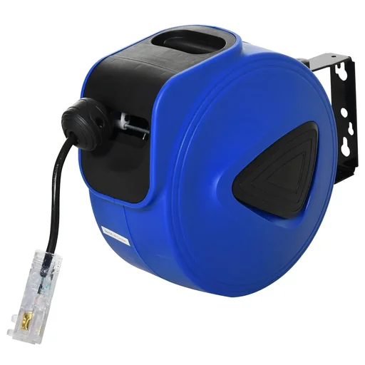 "Cable drum 20 m + 1.3 m cable automatic cable reel outdoor reel power cable rotatable wall bracket, PP, rubber, Me image"