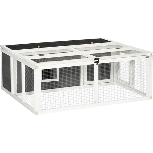 "Small animal cage with outdoor enclosure Weatherproof White + Grey + Black Pinewood image"