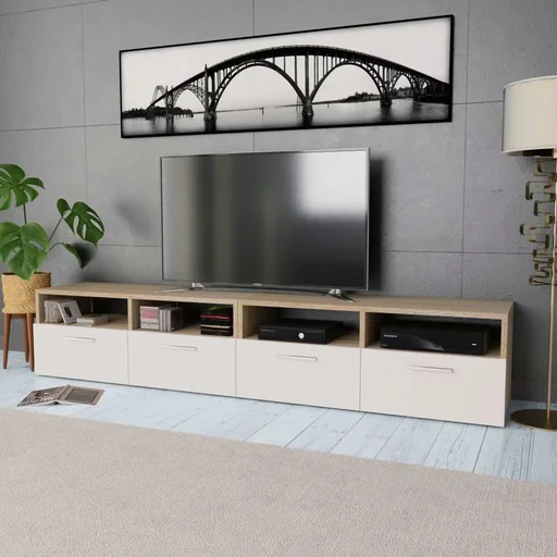 "TV cabinet 95x35x36 cm chipboard oak color white 2 pieces image"