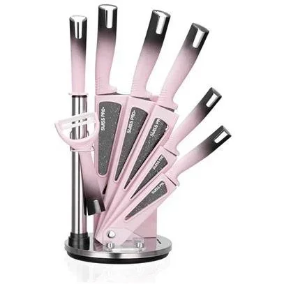 "Kitchen knife set - with standard - 8-piece - pink image"