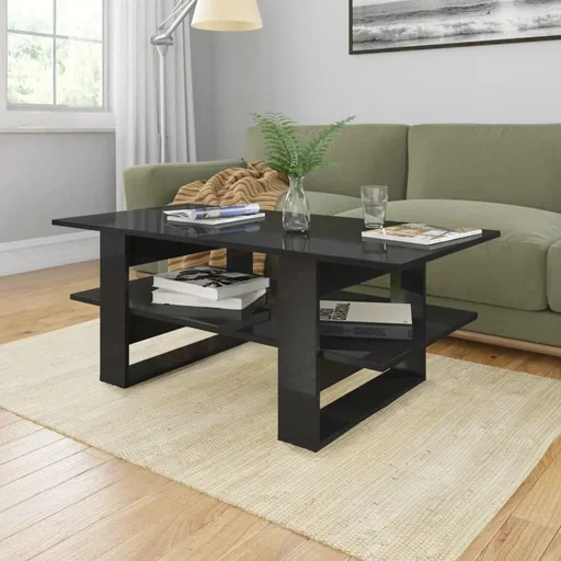"Coffee table 110x55x42 cm high-gloss black chipboard image"