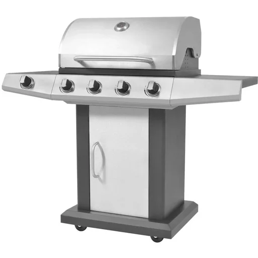 "Gas grill and grill 4+1 cooking zone black and silver image"