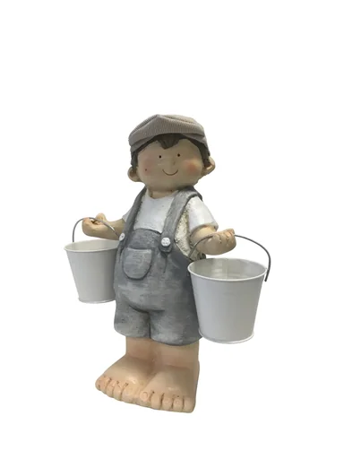 "Boy standing with 2 buckets image"