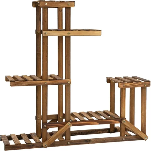 "Plant shelf 6 levels Four-tiered flower shelf Flower staircase Flower stand Flower ladder Solid wood natural 98 x 28 x 96.5 image"