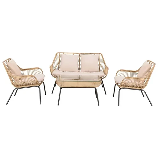 "Outdoor seating set, garden furniture set with side table, metal, rattan, beige, 118 x 69 x 73 cm image"