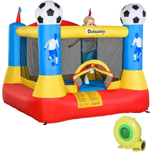 "Children's bouncy castle in football motif colorful image"