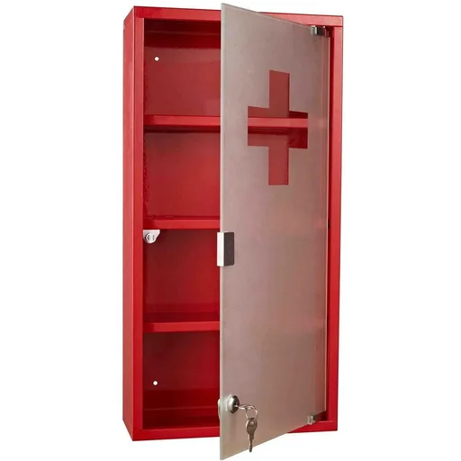 "Stainless steel medicine cabinet with lock, first aid cabinet with lock, red image"