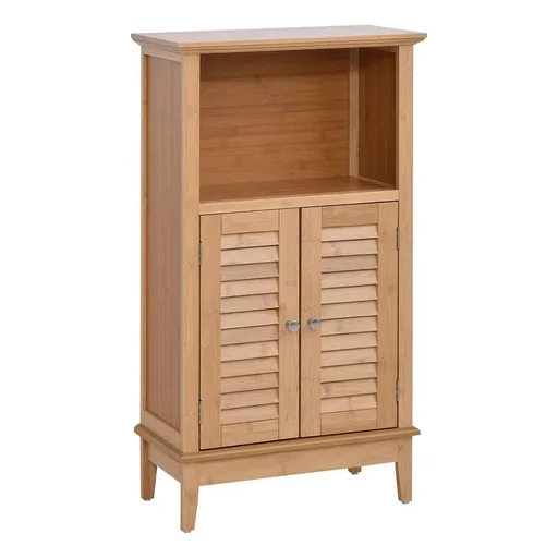 "Bathroom cabinet with open shelf, bathroom shelf, bathroom standing shelf, bamboo, natural, 50 x 25.5 x 92 cm image"