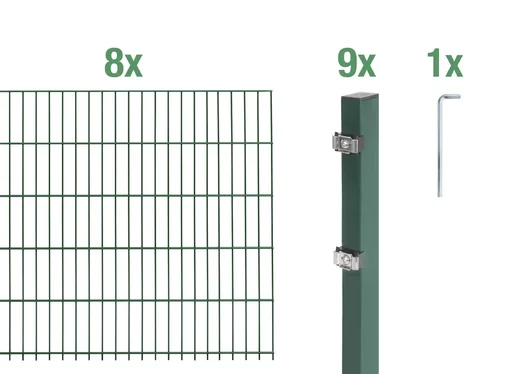 "Double rod mesh fence complete set, green, height 160 cm, length 16 m image"
