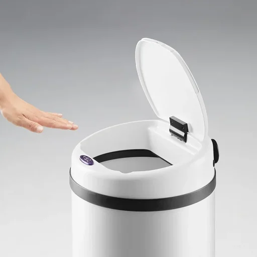 "Sensor waste bin stainless steel white image"