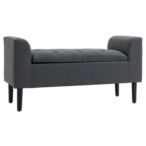 "Bench with storage space, upholstered bench, load capacity up to 130 kg, linen-touch rubberwood, dark grey, 116 x 44 x 58 cm image"