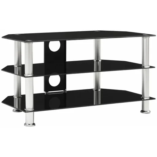 "TV cabinet 75x40x40 cm tempered glass black image"