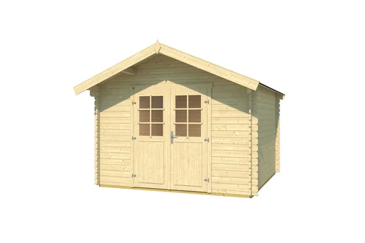 "Garden house 209 size 2.5, 333 x 310 x 261 cm, wall thickness 28 mm, with double door natural image"