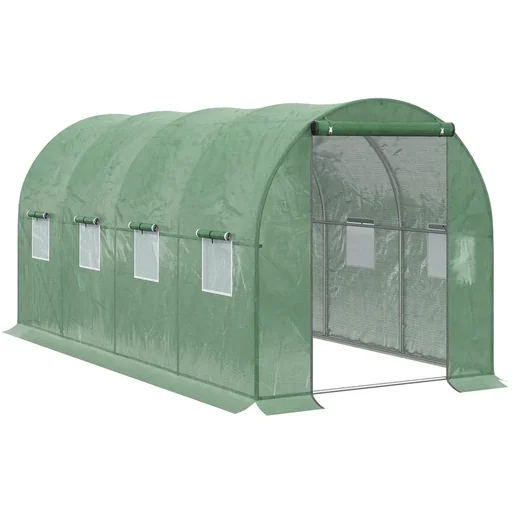 "Plastic greenhouse walk-in greenhouse 4 x 2 m polytunnel film tunnel greenhouse frost protection steel pipe dark green image"