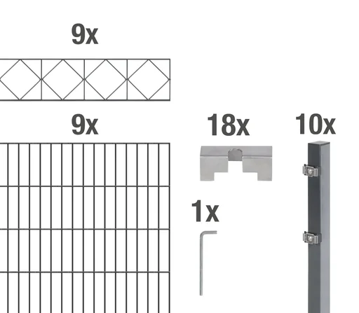 "Double rod mesh fence sets anthracite with decorative element "Bergen", length: 18 m, height: 100 cm image"