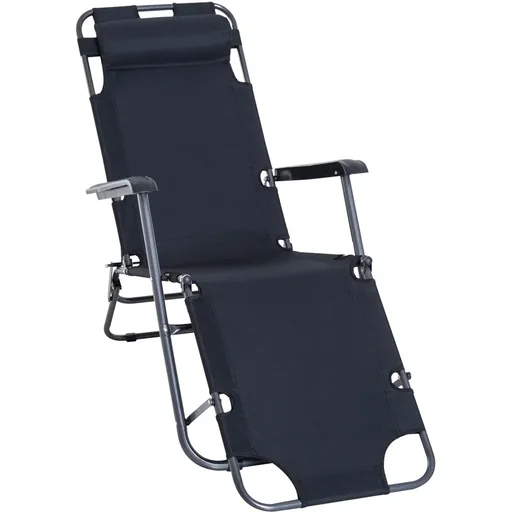 "Sun lounger with cushion, foldable beach lounger, 2-stage garden lounger, 2-in-1 relaxation lounger, metal + Oxford fabric, black image"