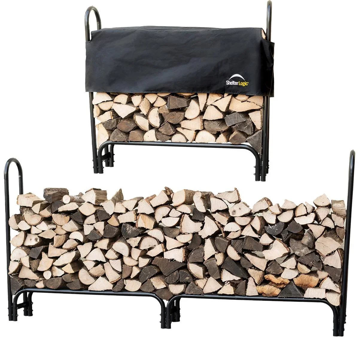 "Brandhoutrek 1000 kg zwart, 244×25 cm – 2,4 m stalen rek met afdekking, weerbestendig image"