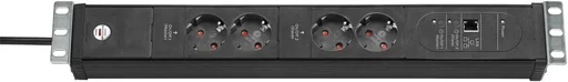 "Premium Web Line 4-way power strip, 19" format ideal for server cabinets, ÜSS up to 60,000A, black image"
