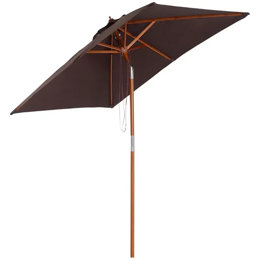"Parasol foldable garden umbrella beach umbrella 3-level adjustable fir wood + polyester coffee 200 x 150 x 230 cm image"