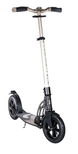 "Aluminum scooter with pneumatic tires, folding mechanism, 205 mm, ABEC 7, height adjustable, gold image"
